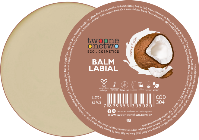 Lip Balm Coco e Karité Natural Vegano 4g TwooneOnetwo