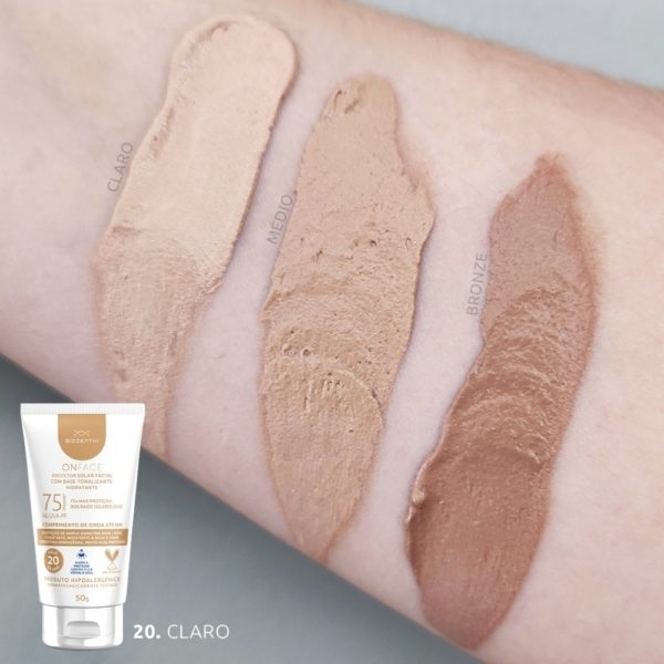 Onface Protetor Solar Facial FPS 75 com base tonalizante Claro (20) - Biozenthi 50g - Image 2
