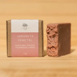 Sabonete Vegetal de Argila Rosa, Cupuaçu, Palmarosa e Lavanda - Baobá Saboaria 110g