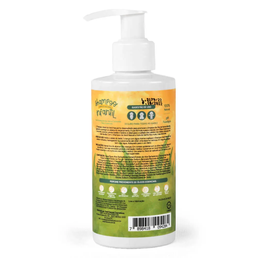 Shampoo Infantil 100% Natural com Extratos de Aloe Vera, Camomila e Óleos Essenciais - Verdi 200ml - Imagem 2