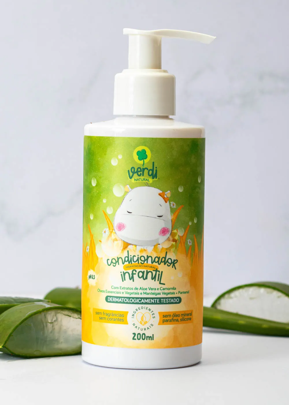 Condicionador Infantil 100% Natural com Extrato de Aloe Vera e Camomila, Óleos Essenciais e Vegetais, Manteigas e Pantenol - Verdi 200ml - Imagem 2